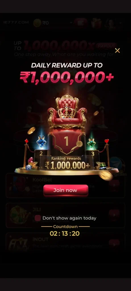 ie 777 game daily reward ranking bonus up to 1,000,000 screen